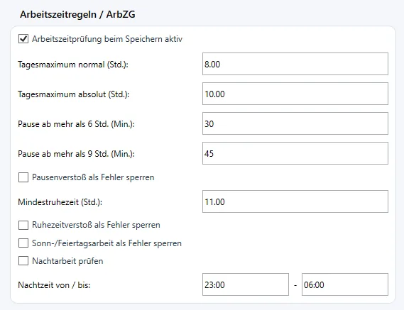 Einstellungen zu Arbeitszeitregeln