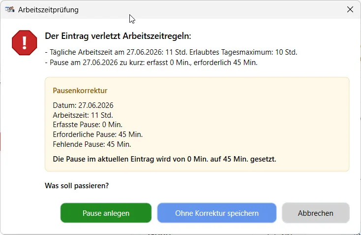 Mitarbeitermodul mit Korrekturvorschlag