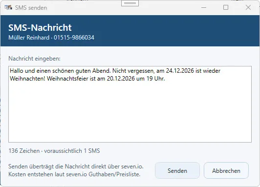 SMS Versand in Arbeitszeiterfassung Pro